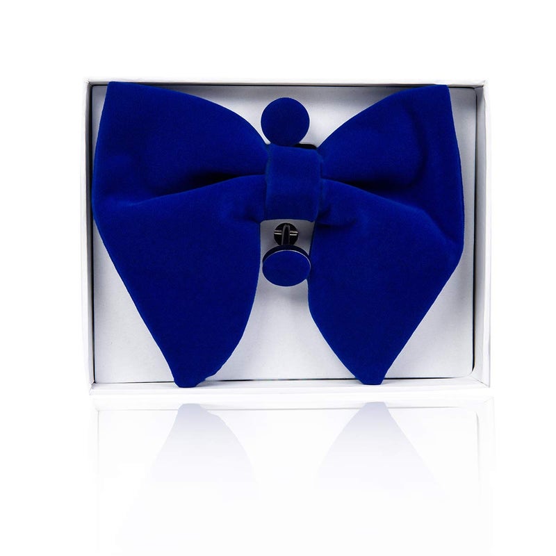 GUSLESON Velvet Big Bow Ties For Men Royal Blue Pre-tied Bowtie and Pocket Square Cufflink Sets (0571-06) - Image 3